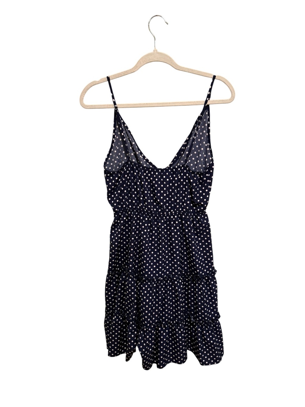 NWOT Navy Blue Polka Dot Tiered Dress - Size Large - Picture 1 of 3